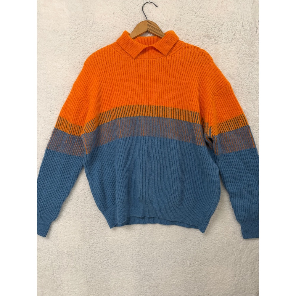 Made With Love Orange Blue Colorblock Ribbed Knit Collared Sweater‎ Mens XXL NEW